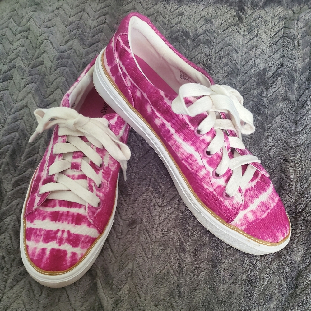 TOMS Size 9 1/2 ~ 9.5 Pink and White "Tie Dye" Sneakers SUPER Condition!